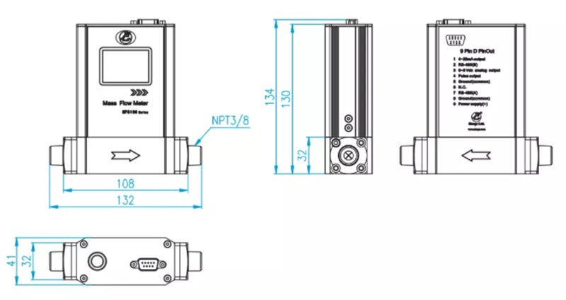 Gas mass flowmeter size