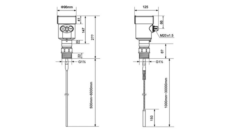 Guided wave radar level gauge size