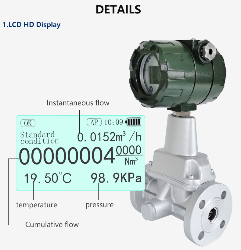 LCD HD Display of LUXQ-type vortex gas flow meter 