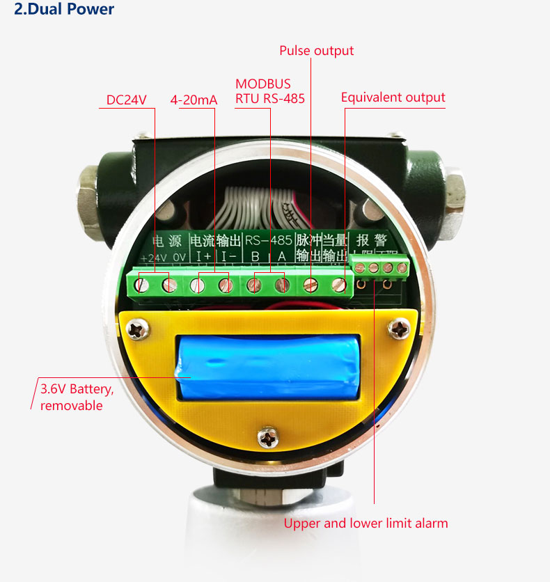 Dual power of LUXQ type vortex gas flow meter 