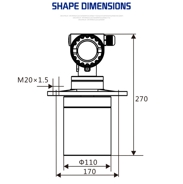 Shape dimensions of YI2000E metal shell ultrasonic material (liquid) level meter