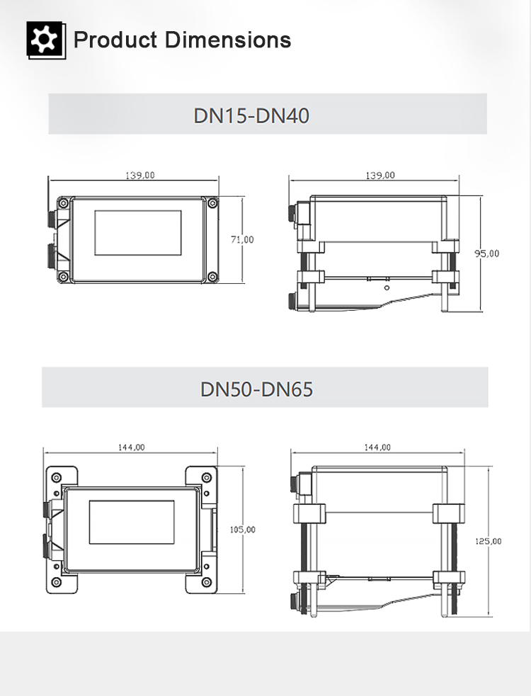 Product Dimension of UF300 Ultrasonic Flow Meter 