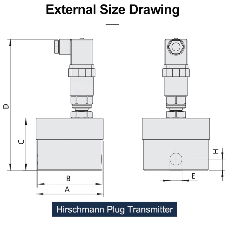 External size drawing of gear flow meter 